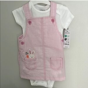 🐰🐇🐰Pink Striped Baby Dress with Bunny Design
